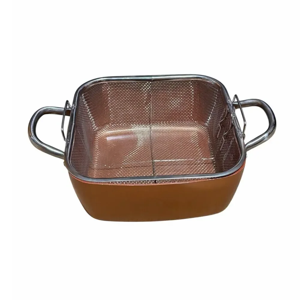 Copper Chef 9.5 Square Pot Lid Fry Basket Burger Press  Silicone Trivet Nonstick